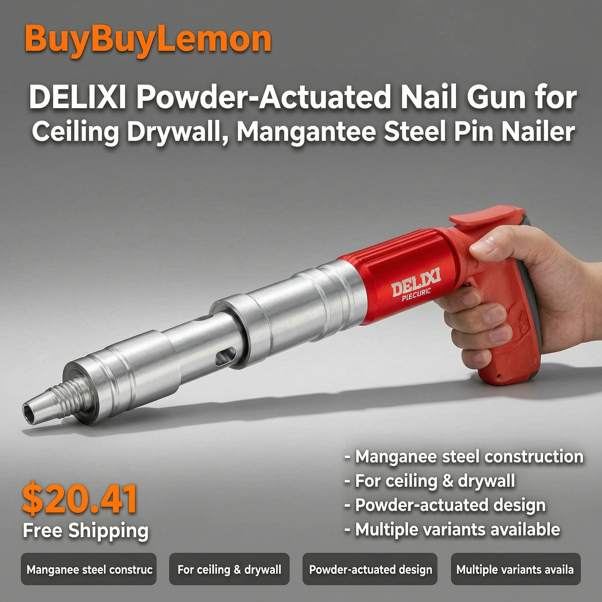 DELIXI Powder Actuated Nail Gun for Ceiling Drywall, Manganese Steel Pin Nailer Tool