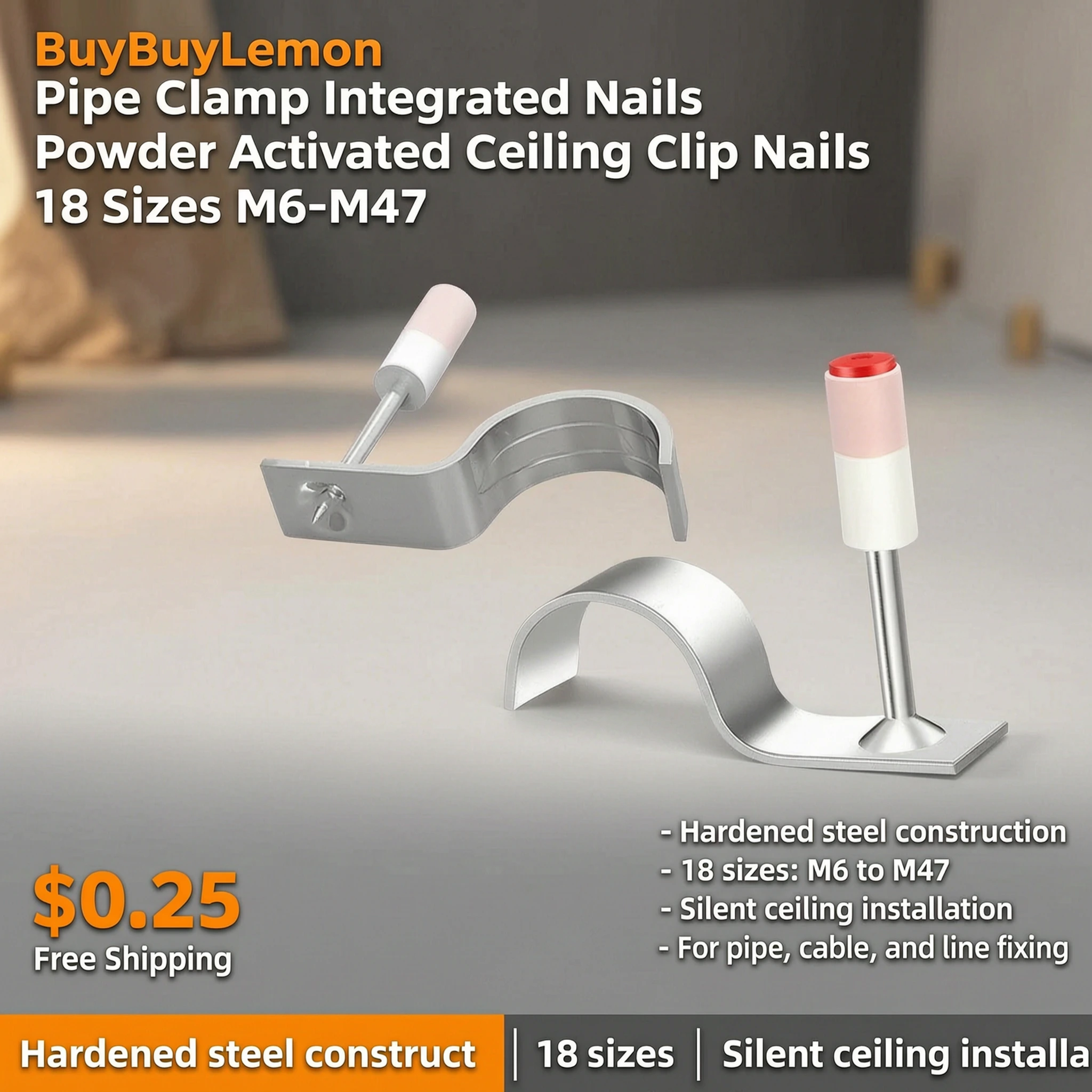 Pipe Clamp Integrated Nails Powder Actuated Ceiling Clip Nails 18 Sizes M6-M47