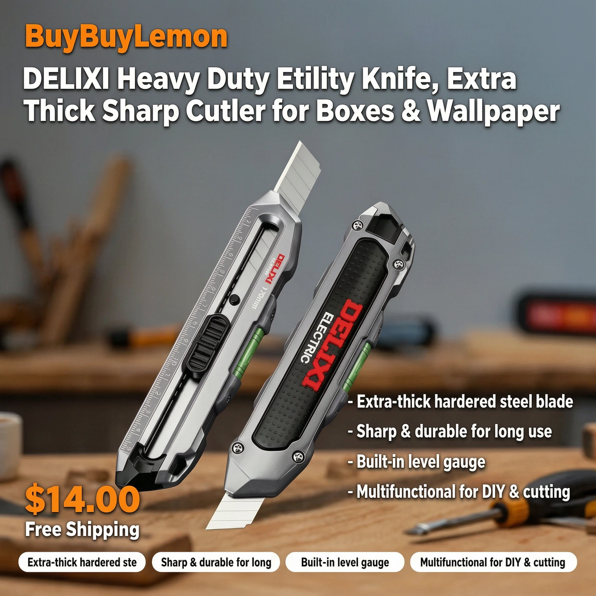 DELIXI Heavy Duty Utility Knife, Extra Thick Sharp Cutter for Boxes & Wallpaper