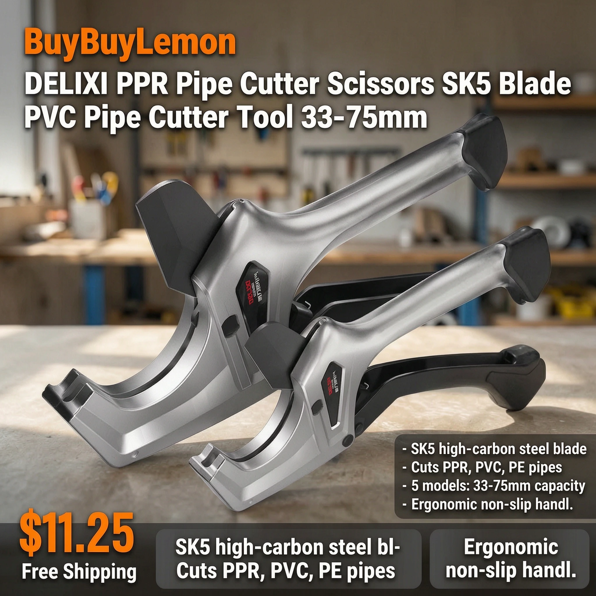 DELIXI PPR Pipe Cutter Scissors SK5 Blade PVC Pipe Cutter Tool 33-75mm