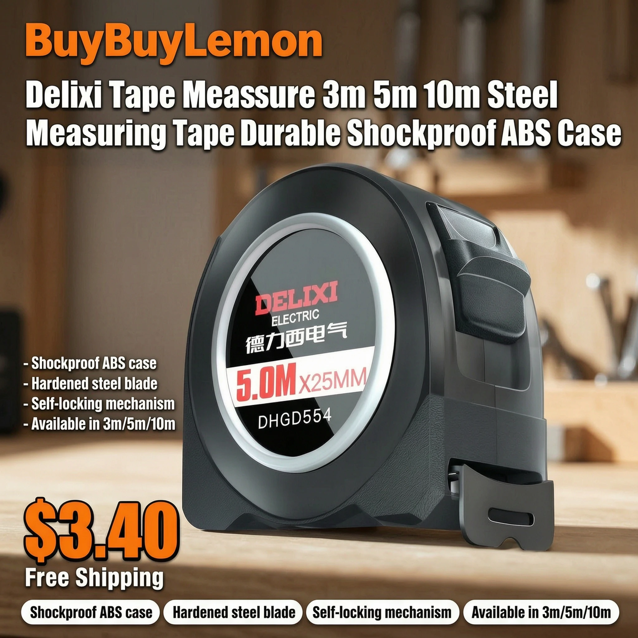 Delixi Tape Measure 3m 5m 10m Steel Measuring Tape Durable Shockproof ABS Case