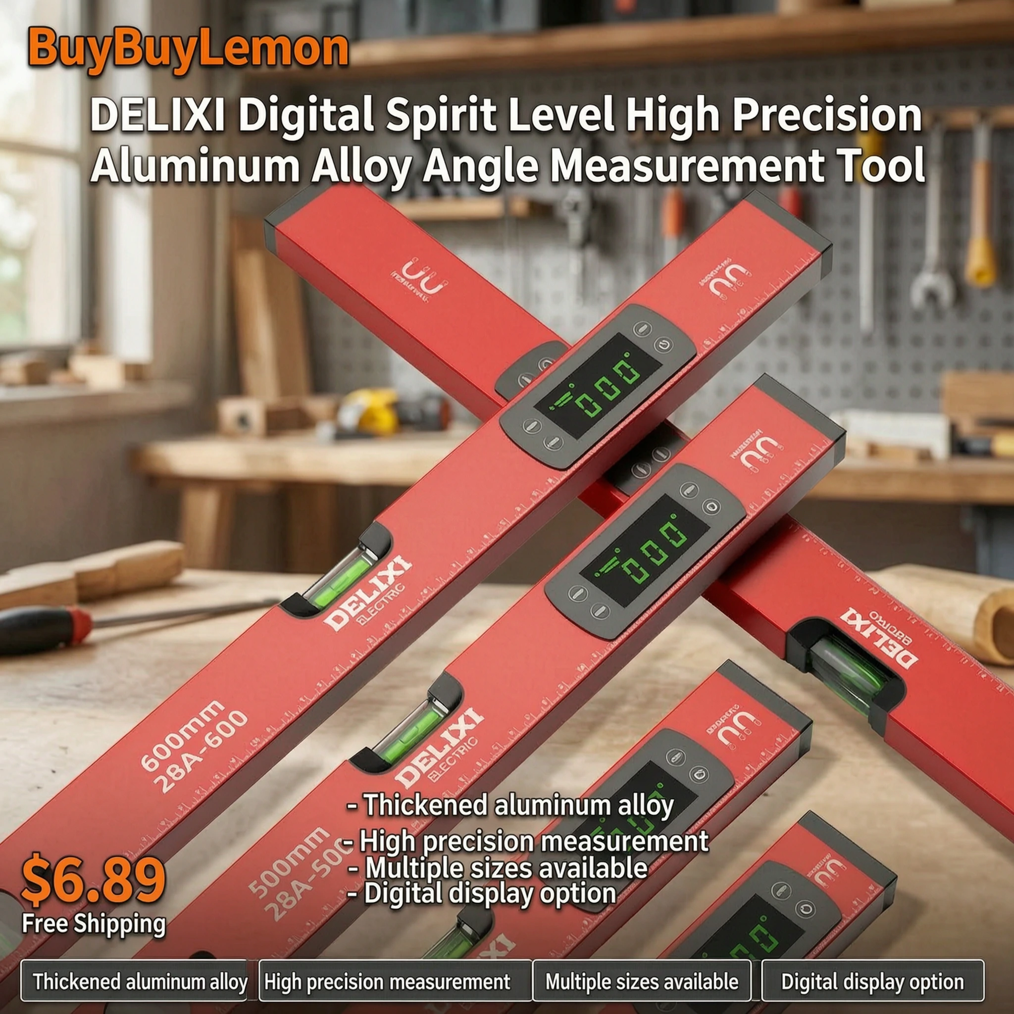 DELIXI Digital Spirit Level High Precision Aluminum Alloy Angle Measurement Tool