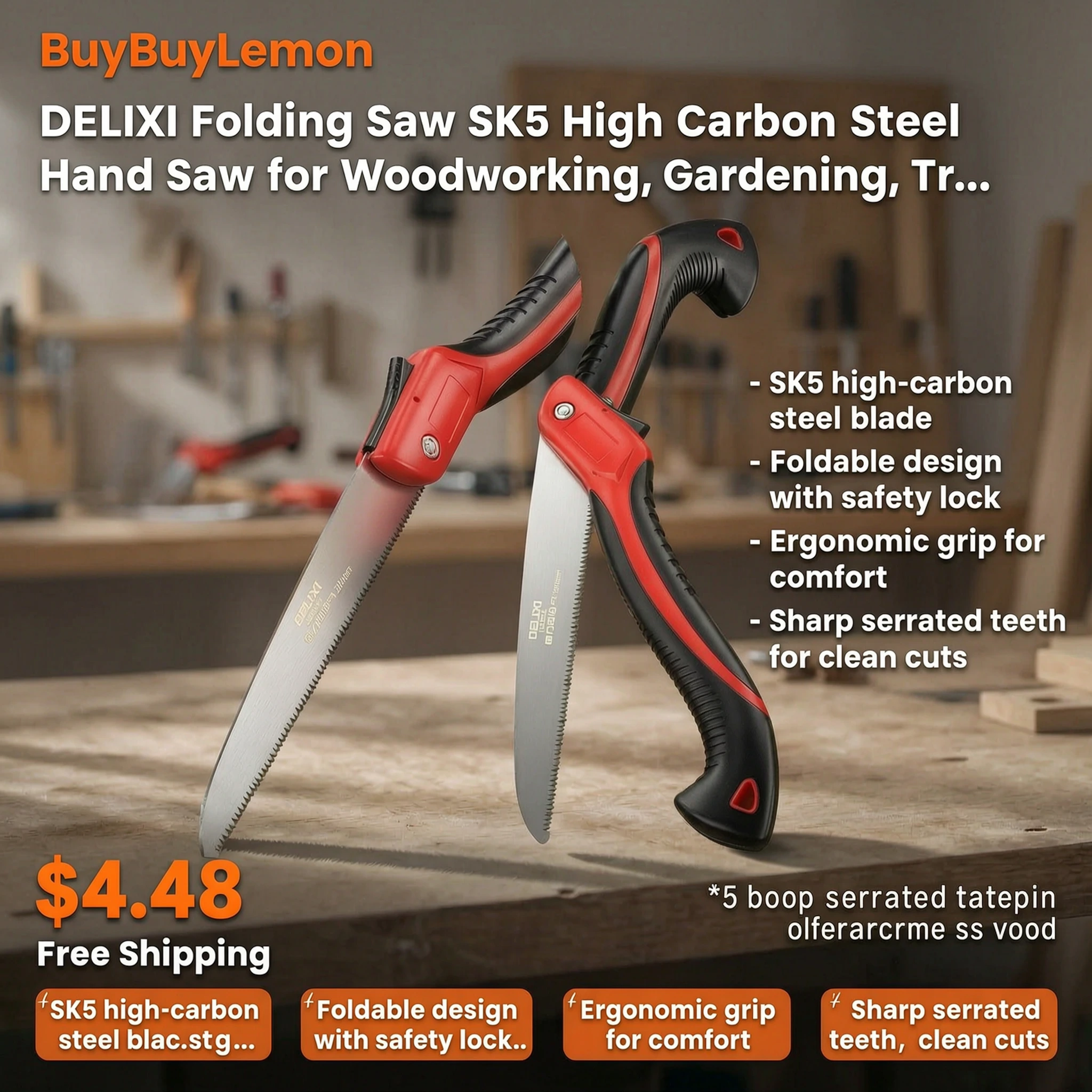 DELIXI Folding Saw SK5 High Carbon Steel Hand Saw for Woodworking, Gardening, Tree Pruning