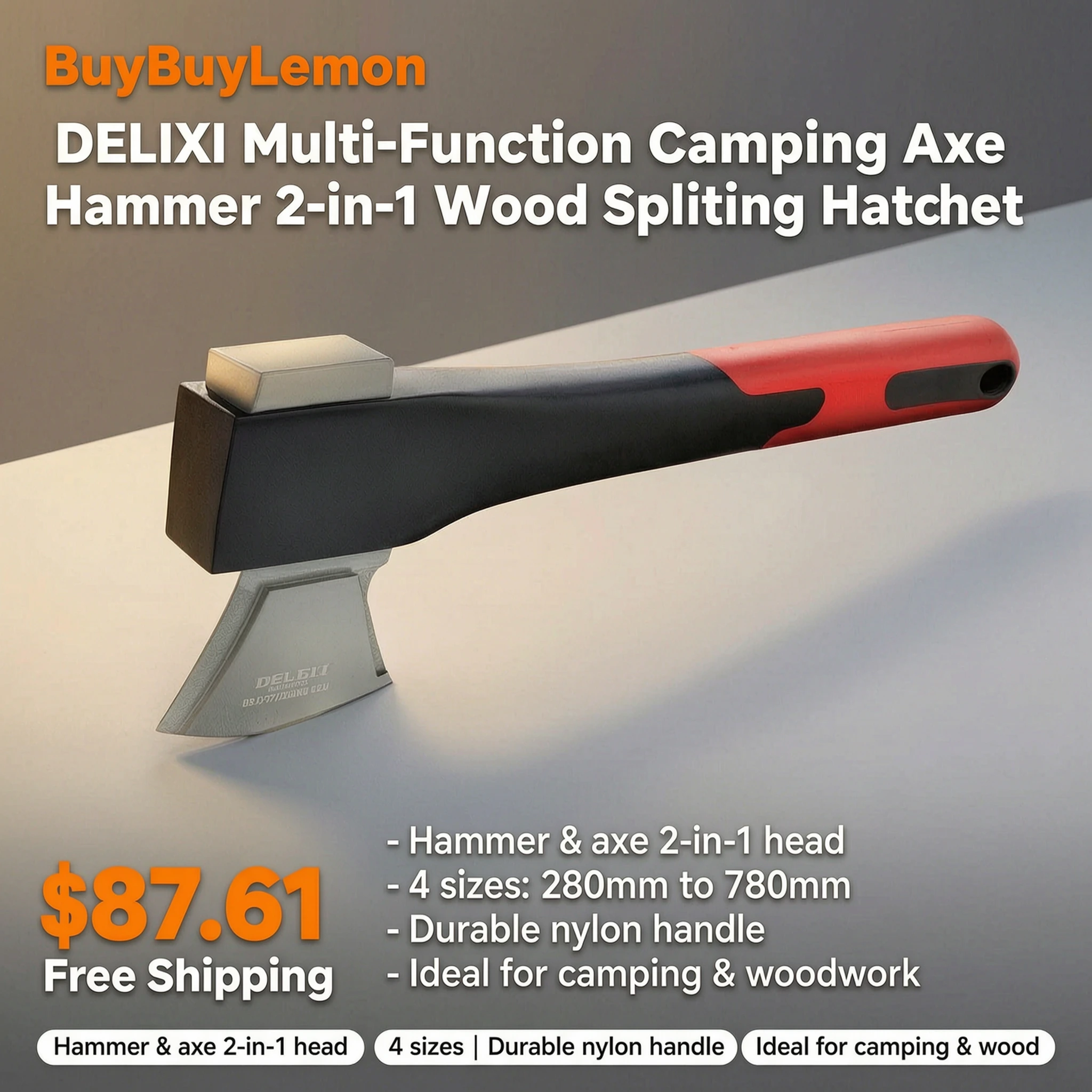 DELIXI Multi-Function Camping Axe Hammer 2-in-1 Wood Splitting Hatchet